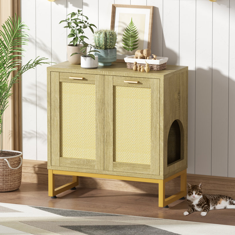 Tucker Murphy Pet Cat Litter Box Furniture Hidden Farmhouse Litter Box Cabinet With Rattan Door Large Litter Box Enclosure Can Be Used As Tv Stand Entrance Cabinet Shelf Cabinet Natural Wayfair